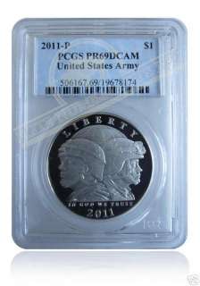 PCGS PR69 DCAM 2011 P US Army Silver Dollar Commem  