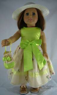   ! Spring Green! Dress, Purse & Hat fits American Girl Doll Clothes