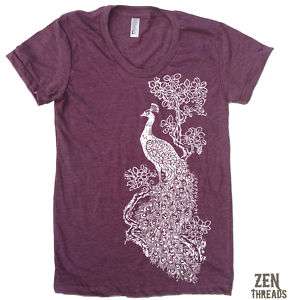 Womens PEACOCK bird T Shirt american apparel S M L XL  