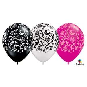   : 11 Damask Print Black White Pink Latex Balloons (5): Toys & Games