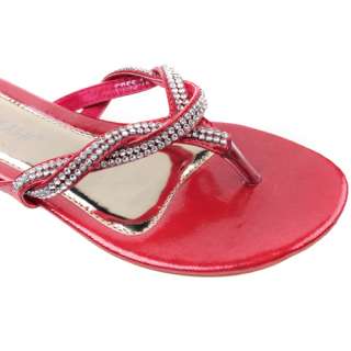 Red pu leather diamante evening dress ladies flop summer sandal shoes 