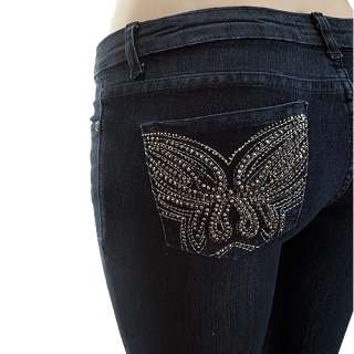 NWT Black BUTTERFLY SKINNY Jeans TATTOO Studs Low STRETCH 7  