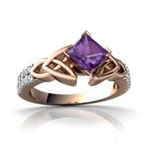 14k Rose Gold Square Genuine Amethyst Engagement Ring Size 