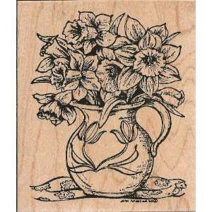  Pitcher of Daffodils Wood Mounted Rubber Stamp (P6993 