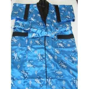 Womens 100% Thai Silk Kimono  Teal Blue Oriental Dragon Design  (Size 