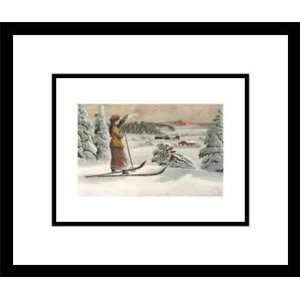 Lady Skier Looking Down Slope, Framed Print by Unknown, 16x14  