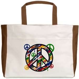  Beach Tote Mocha Peace Symbol Sign Dripping Paint 
