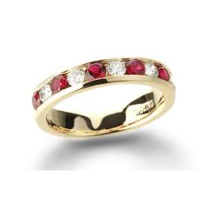  Amazing 1.30 Ct Ruby & Diamond Yellow Gold Wedding Band Jewelry