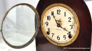 Antique E. Ingraham Cathedral Shelf Clock c1885 Dark Red Wood For 