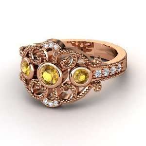  Autumn Palace Ring, Round Citrine 18K Rose Gold Ring with 