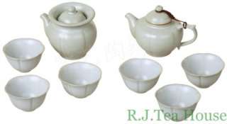 Ru Kiln Sunflower Tea Pot+Fair Cup+6 Cups Set MoonWhite  