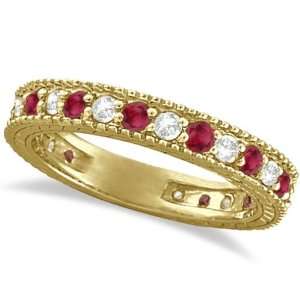  Diamond and Ruby Anniversary Ring Band 14k Yellow Gold (1 