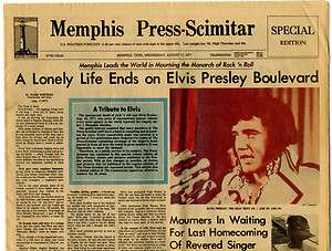 Elvis Presley Memphis Tennessee Death Newspaper 1977  