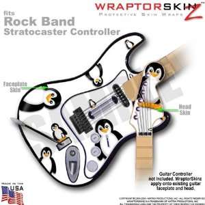 Penguins on White WraptorSkinz Skin fits Rock Band Stratocaster Guitar 