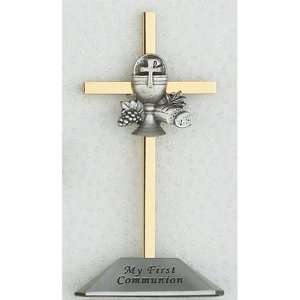 First Communion Standing Cross Keepsake 4 Twotone Chalice Silver Gold