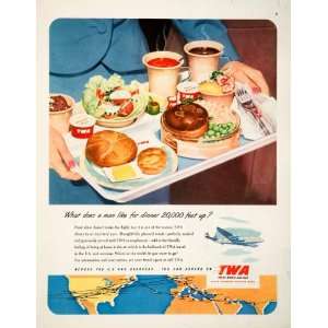  1951 Ad TWA Trans World Airlines Food Meal Hostess Flight 