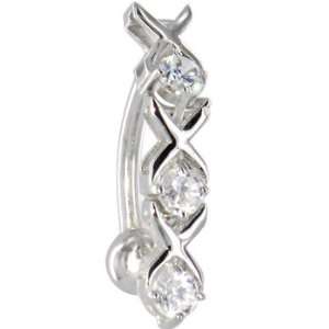   14kt White Gold Top Mount Cubic Zircoina Xoxo Belly Ring: Jewelry