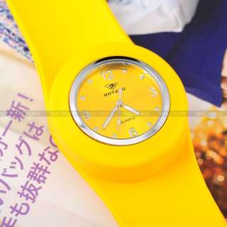 Genuine HOTARU Slap Snap On Jelly Silicone Wrist Quartz Watch Yellow 