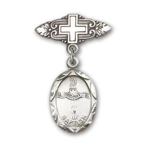  Sterling Silver Baby Badge with Baptism Charm and Badge 