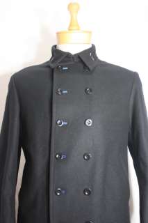   Mens YOHJI YAMAMOTO Wool Fitted Military Long Pea Coat Jacket 3  