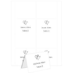  4Up Printable Place Cards   Floating Hearts   White Silver 