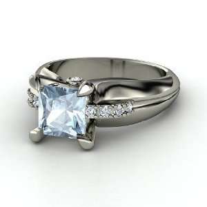  Jordan Ring, Princess Aquamarine 14K White Gold Ring with 