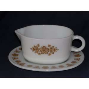   PYREX Corning Butterfly Gold Gravy Bowl Dish w/ Plate 