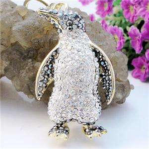 3D Bird Penguin Key Ring Charm Jet Swarovski Crystal  