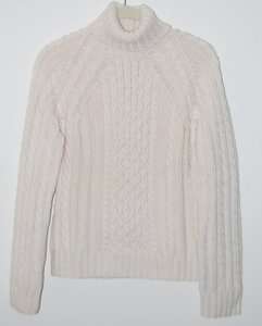CREW Thick Cream Wool Fisherman Knit Turtleneck Sweater S  