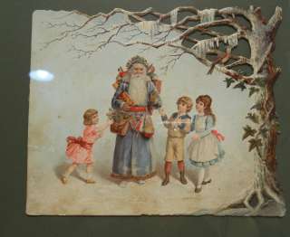 Turn of Century Framed Santa w/Children Die Cut,Excellent Condition 