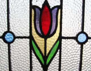 Antique Stained Glass Window Five Color Purple & Ruby Tulip  