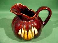 b140: Bulbuous 5¾ Undulated Drip Glaze JUG THULIN  