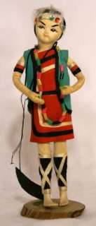Vintage Asian Chinese Cloth Doll on Stand Samurai Warrior Handmade 