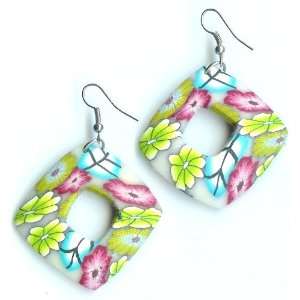 Tropical Hawaiian Handcrafted Earrings   Flower Pattern