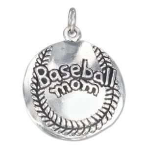  Sterling Silver Antiqued Baseball with Baseball Mom 