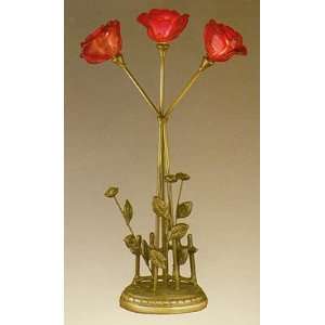 Triple Roses Lamp In Antique Brass Finish 