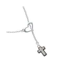  Silver Cross with Rope Border Heart Lariat Charm Necklace 