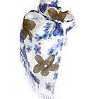 SOFT TOUCH Blue Green Floral Print Fring Shawl Wrap OS  