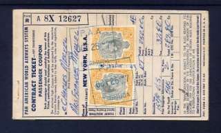 BERMUDA 1946 PAIR OF LEMON YELLOW 12/6 ON PAN AM TICKET  