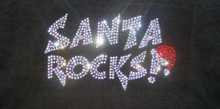 Santa Rocks Christmas holiday IRON ON bling rhinestone transfer for 