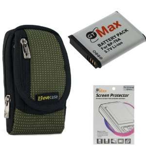 EveCase Compact Green Digital Camera Pouch Nylon Case + BP 70A Battery 