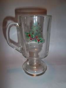 Luminarc NOEL Footed Glass Mug Christmas Tree Holly  