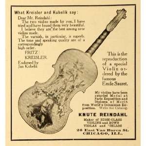  1906 Ad Knute Reindahl Violin Emile Sauret Kreisler 