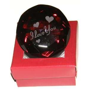 Red Diamond Crystal Glass Etched Paperweight I Love You 