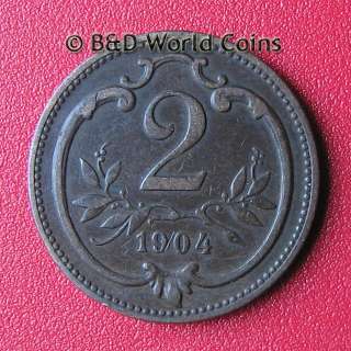 AUSTRIA 1904 2 HELLER FRANZ JOSEPH I 19mm BRONZE 2801  