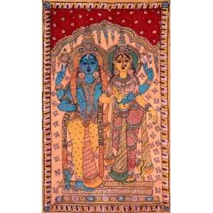  Lord Vishnu and Goddess Lakshmi   Kalamkari Painting on 