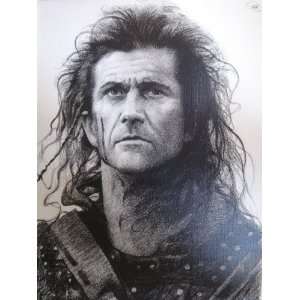  Braveheart (1995)   Mel Gibson Sketch Portrait, Charcoal 