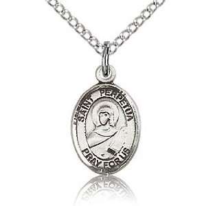    Sterling Silver 1/2in St Perpetua Charm & 18in Chain Jewelry
