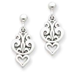  Filigree Heart Dangle Earrings in 14k White Gold Jewelry