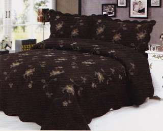 Floral Black Queen Size Bedspread Brand New QT024  